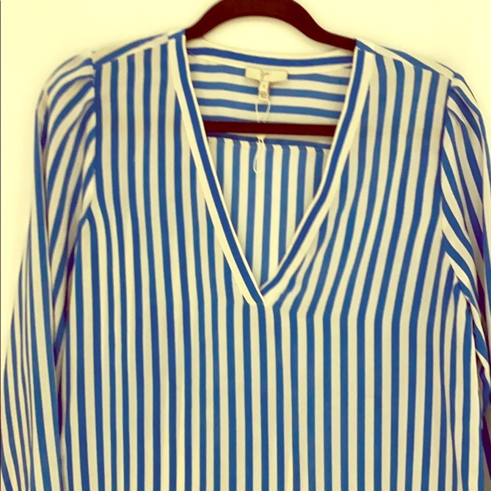 white and blue silk shirt